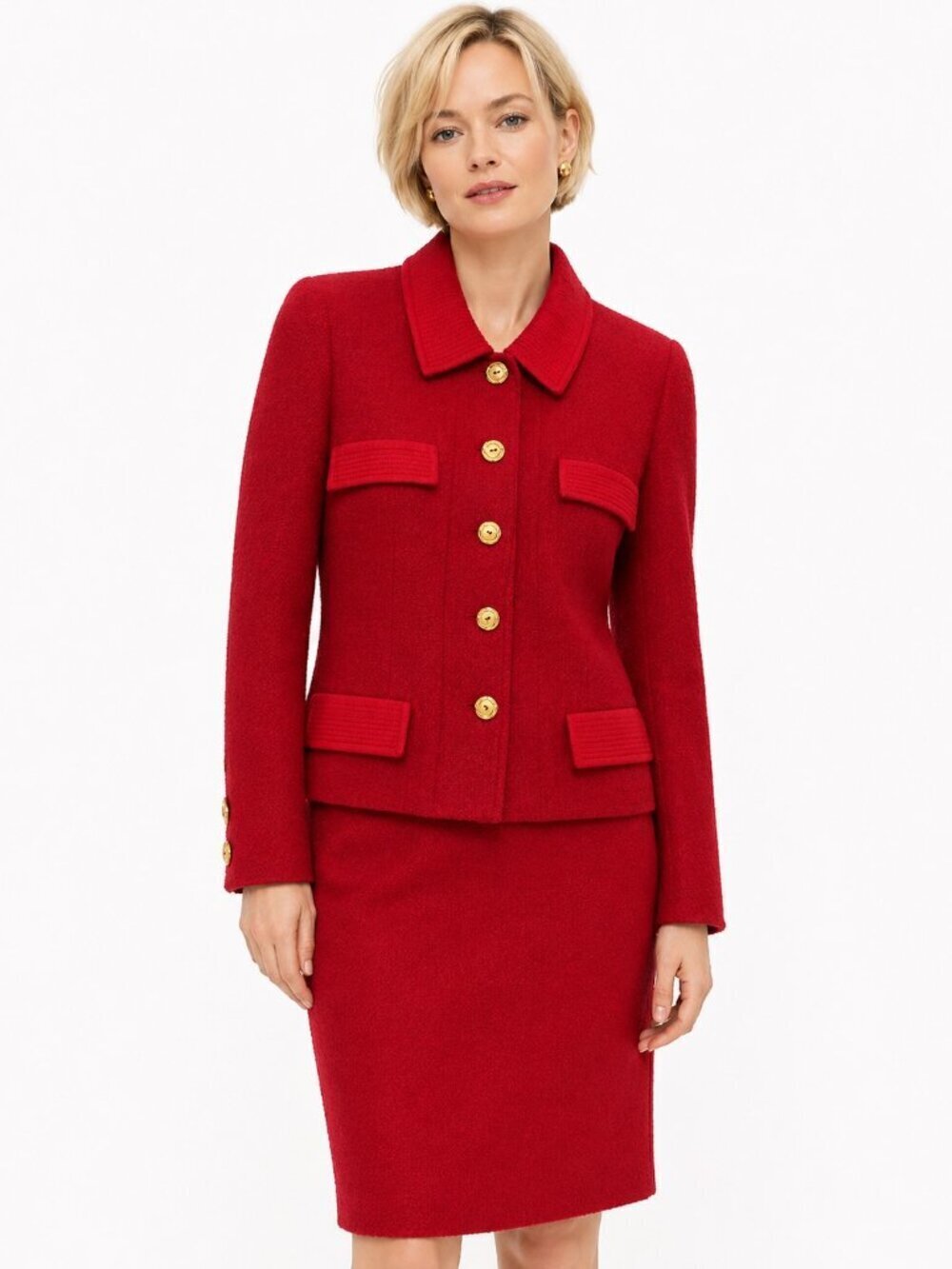 Vintage Richard Carriere Saks Fifth Avenue Red Wool Skirt Suit